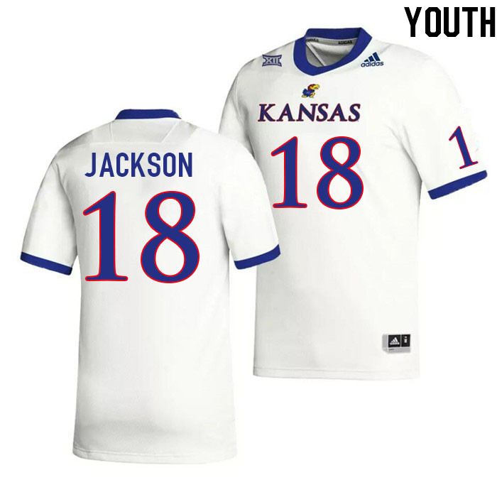 Youth #18 Jack Jackson Kansas Jayhawks College Football Jerseys Stitched Sale-White - Click Image to Close
